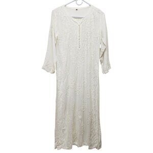 Handmade White  Chikankari Indian Salwar kameez dupatta Women Ethnic Size 38 L